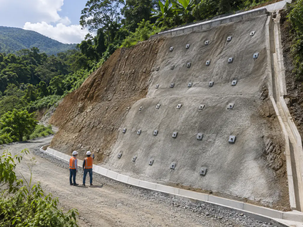 Talud estabilizado con anclajes y sistema de drenaje